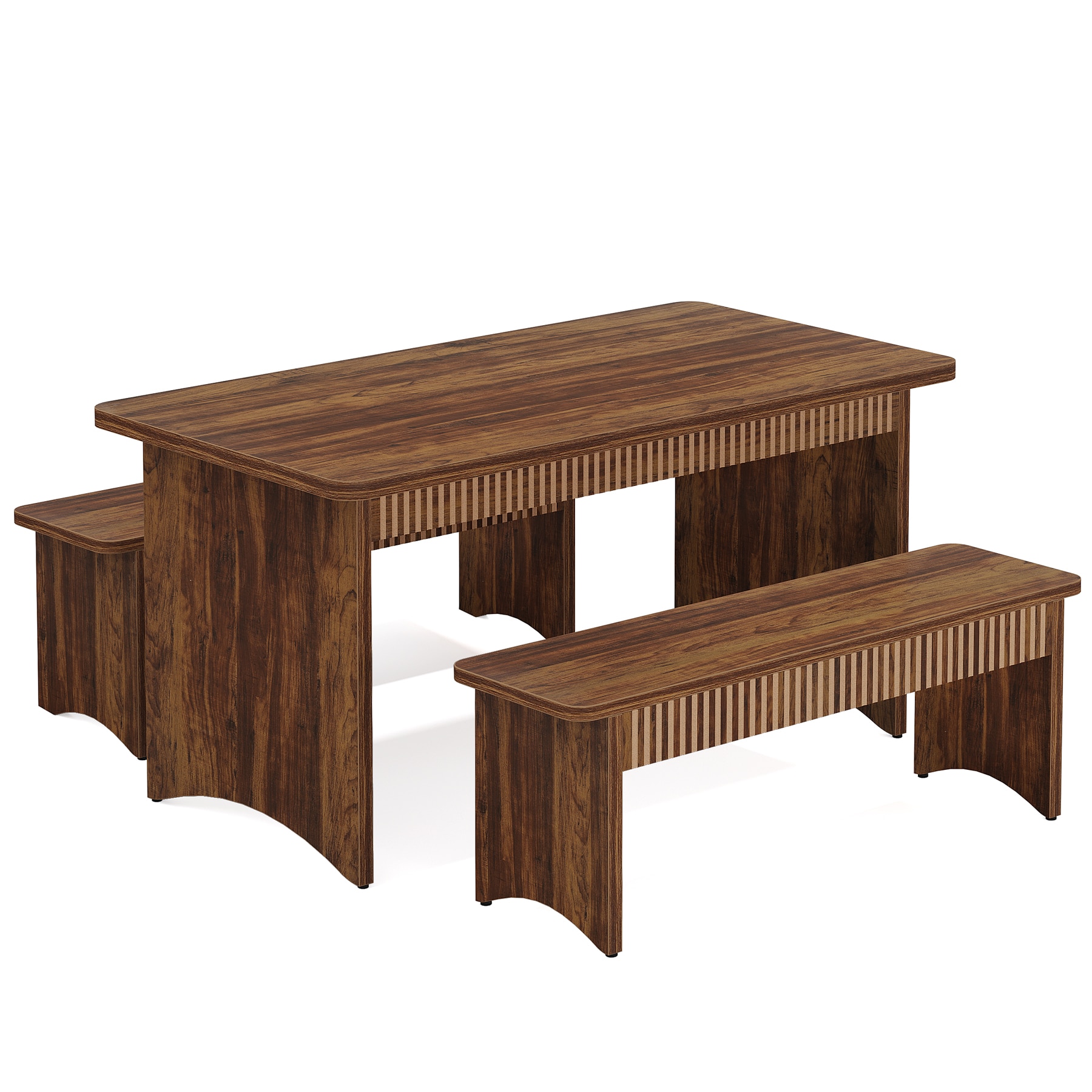 Kitchen Table With 2 Benches, 3-Piece Dining Table Set For 4-6 People_voghion.com